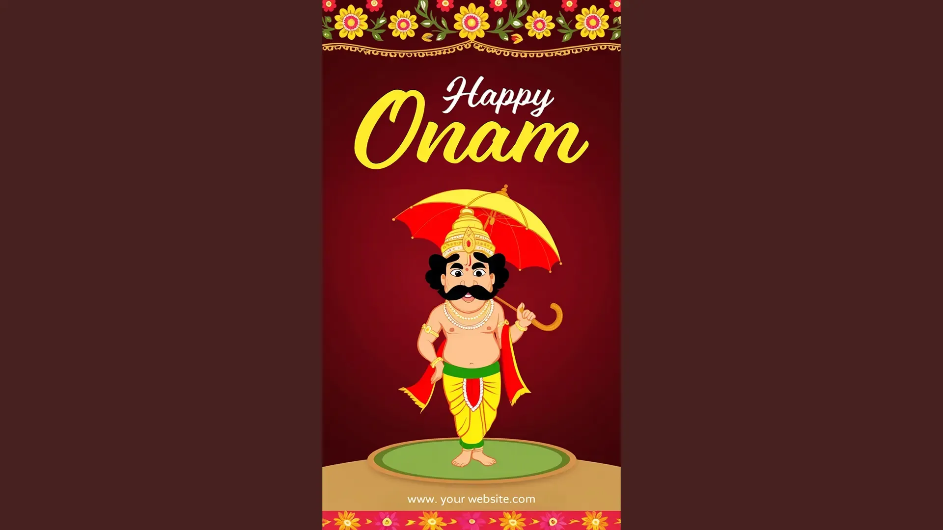 Happy Onam Instagram Story Card Featuring King Mahabali